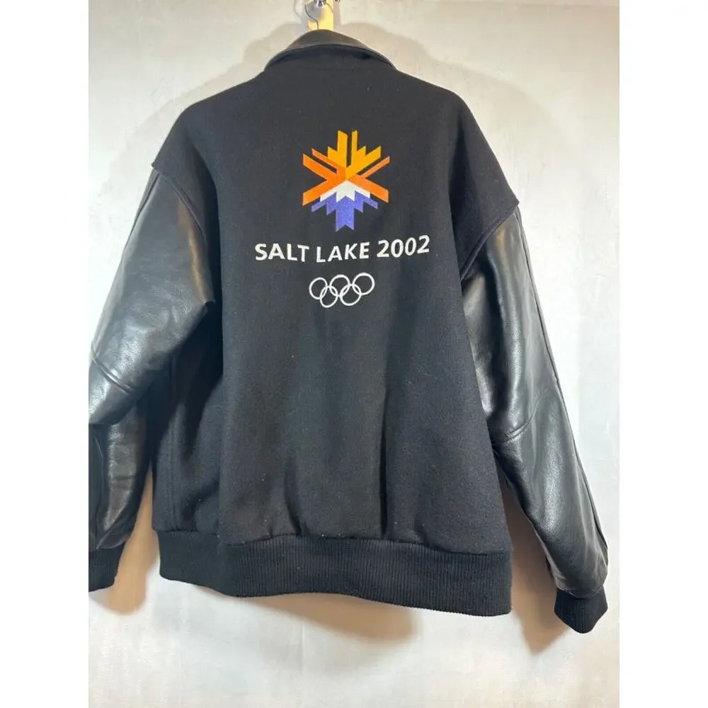 VTG RARE Salt Lake City Olympics 2002 Leather Wool Bomber Jacket Men L Chevrolet - Picture 5 of 8